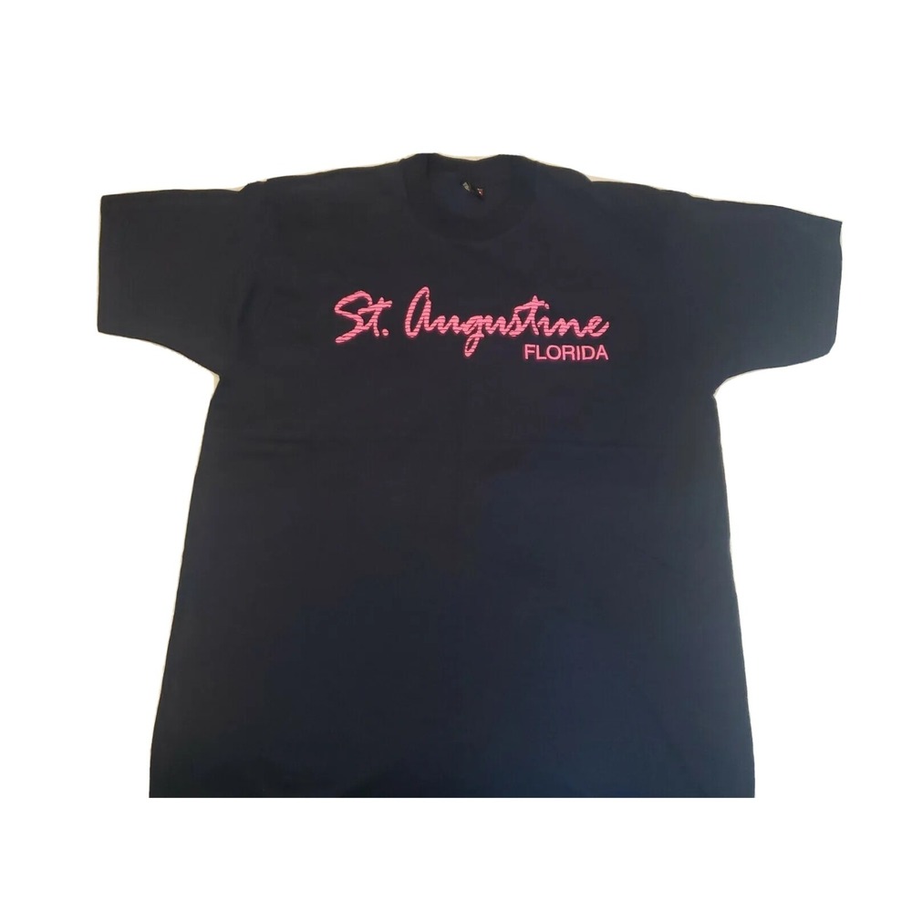 Vintage 80s St Augustine Florida Navy Blue Tourist Shirt XL Single Stitch USA